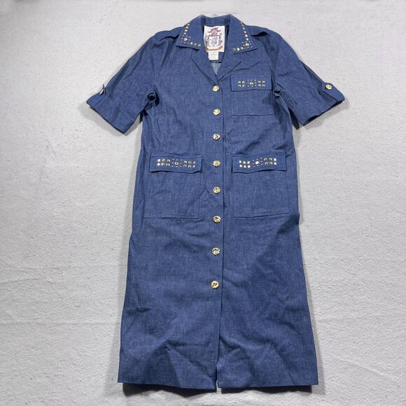 Zara L'ange Denim Dress Women's 8 Embellished Blue Spring‎ Pockets Short Sleeve - Picture 1 of 11